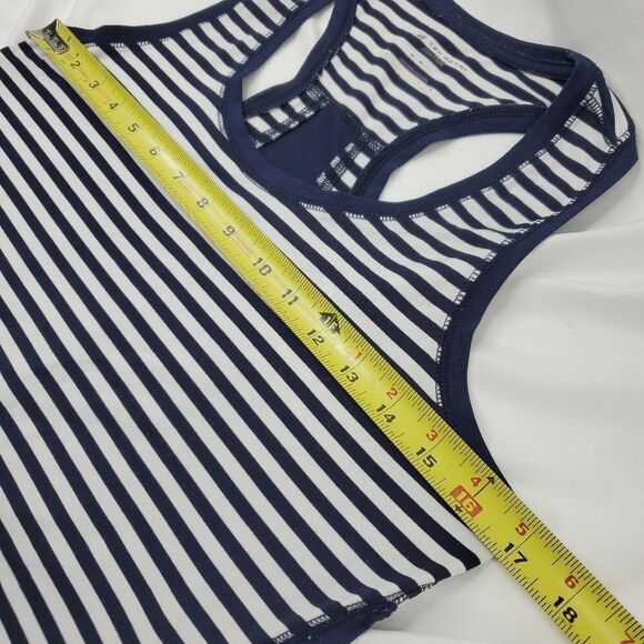 M NAUTICAL NAVY BLUE WHITE STRIPED SOFT STRETCH RACERBACK TANK TOP MEDIUM - Picture 2 of 5